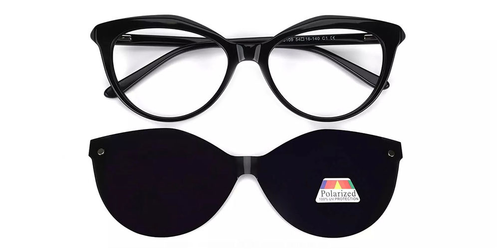 Provo Polarized Clip On Prescription Sunglasses - Hand Made Acetate - Black
