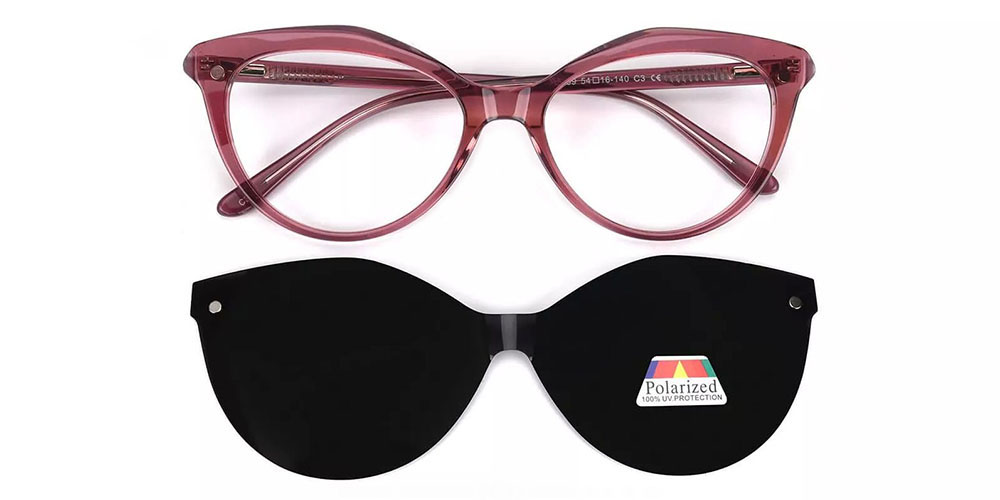 Provo Polarized Clip On Prescription Sunglasses - Hand Made Acetate - Clear Red
