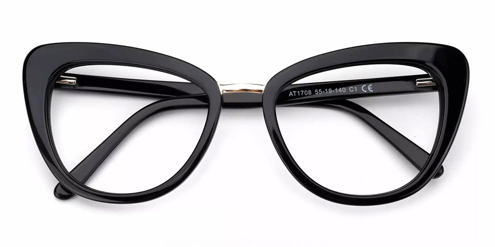 Abilene Cat Eye Prescription Glasses - Handmade Acetate - Black