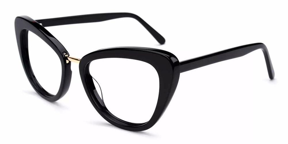 Abilene Cat Eye Prescription Glasses - Handmade Acetate - Black