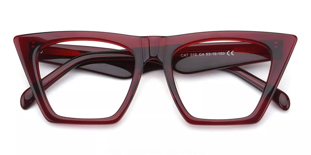 Concord Cat Eye Prescription Glasses - Handmade Acetate - Red