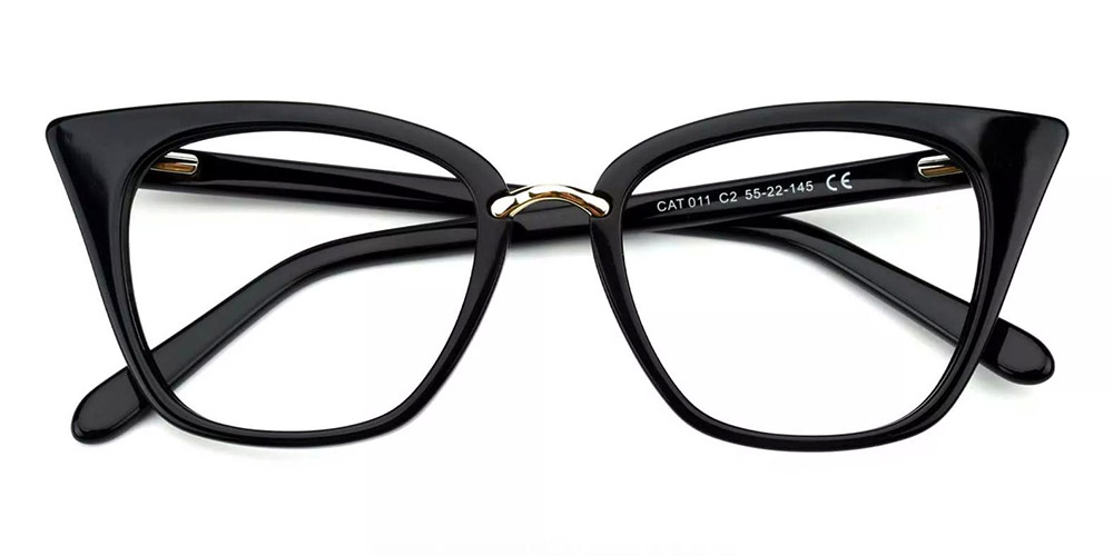 Stamford Cat Eye Prescription Glasses - Handmade Acetate - Black