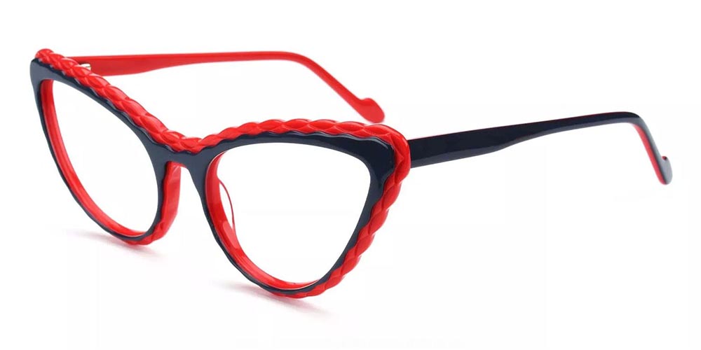 Warren Cat Eye Prescription Glasses - Handmade Acetate - Black Red