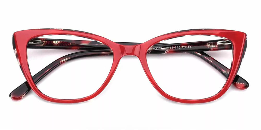Cambridge Cat Eye Prescription Glasses - Handmade Acetate - Red