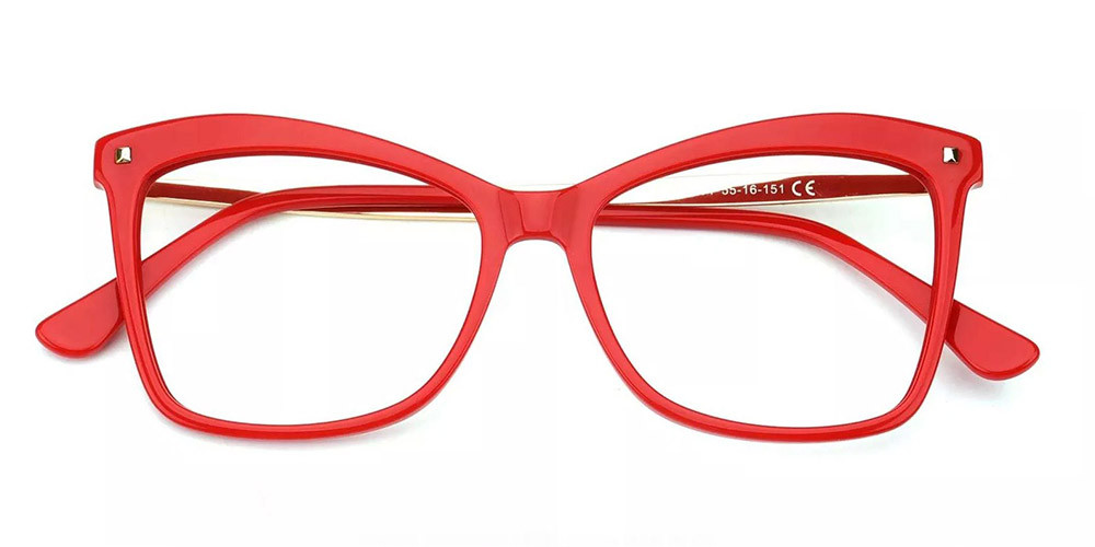Visalia Cat Eye Prescription Glasses - Handmade Acetate - Red
