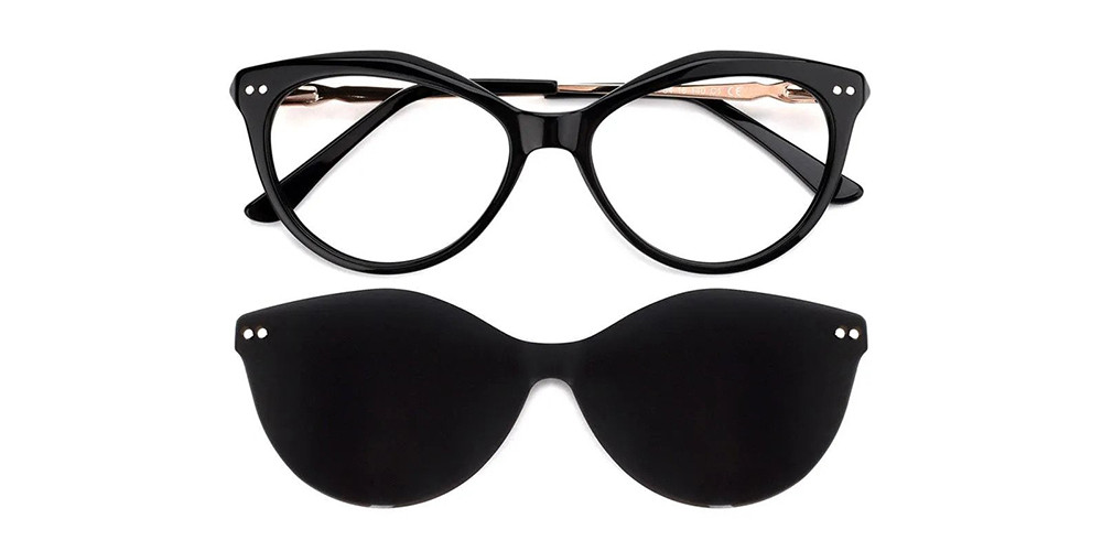 Dana Polarized Clip On Rx Sunglasses For Women - Cat Eye Black Acetate