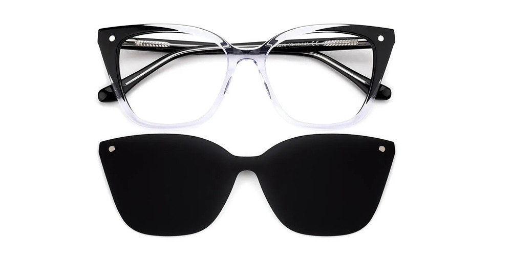 Dorris Polarized Clip On Rx Sunglasses For Women - Cat Eye Black Acetate