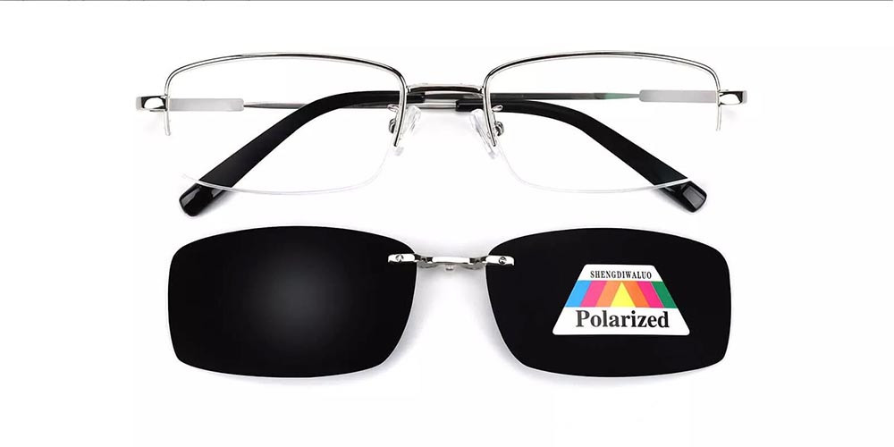 Rochester Polarized Clip On Prescription Sunglasses - Memory Titanium - Silver