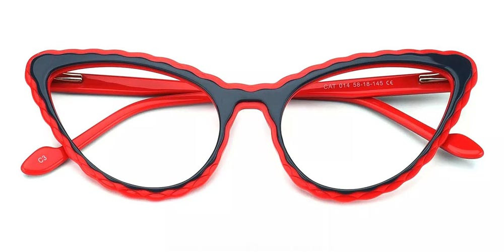 Warren Cat Eye Prescription Glasses - Handmade Acetate - Black Red