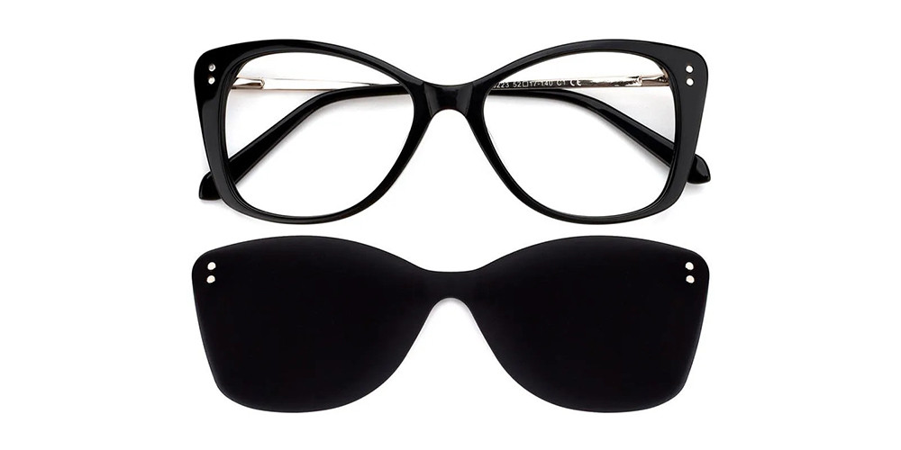Ceres Polarized Clip On Prescription Sunglasses For Women - Cat Eye Black Acetate