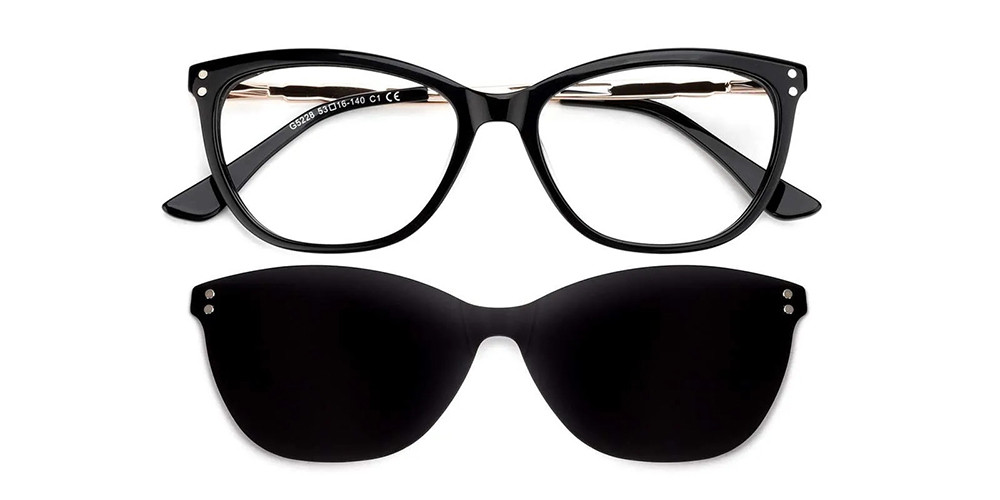 Delano Polarized Clip On Rx Sunglasses For Women - Cat Eye Black Acetate