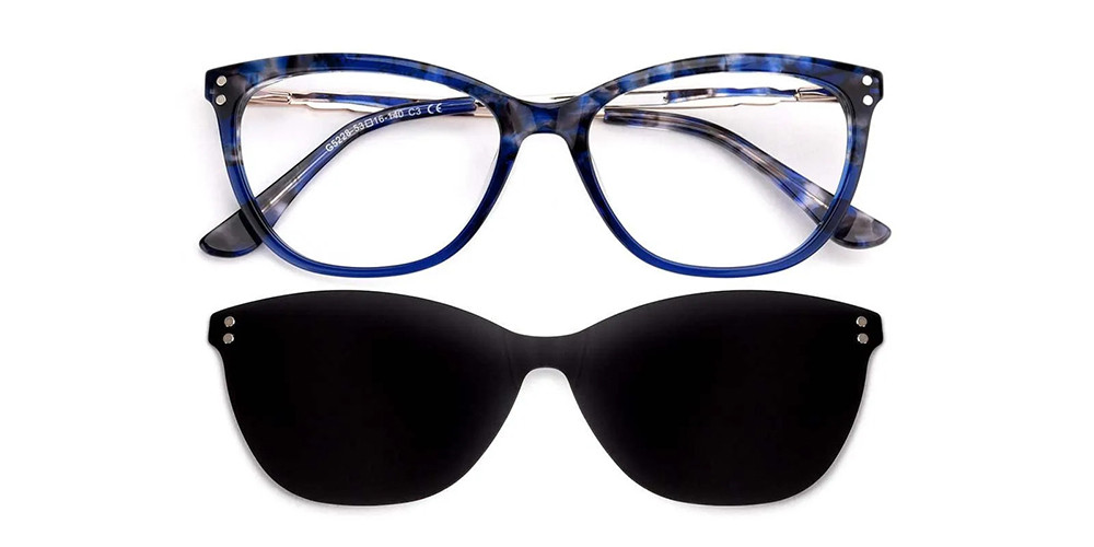 Delano Polarized Clip On Rx Sunglasses For Women - Cat Eye Blue Acetate