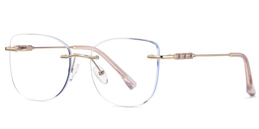 Sarah Cat Eye Rimless Eyeglasses Gold Pink - Spring Hinge Prescription Glasses For Women