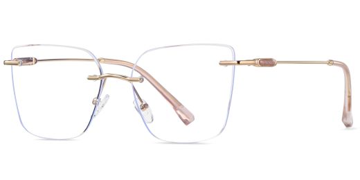Everett Cat Eye Rimless Eyeglasses Gold Pink - Spring Hinge Prescription Glasses For Women