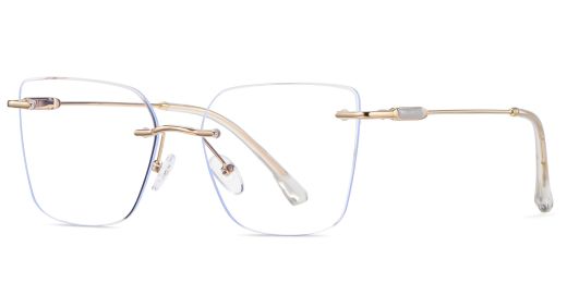 Everett Cat Eye Rimless Eyeglasses Gold Silver - Spring Hinge Prescription Glasses For Women