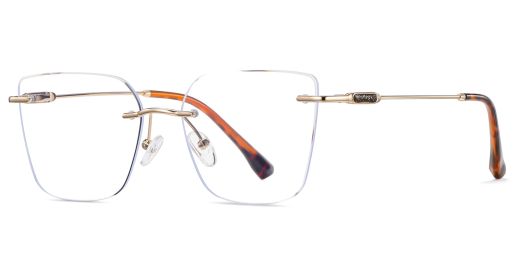 Everett Cat Eye Rimless Eyeglasses Gold Demi - Spring Hinge Prescription Glasses For Women