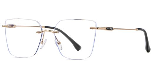Everett Cat Eye Rimless Eyeglasses Gold Black - Spring Hinge Prescription Glasses For Women