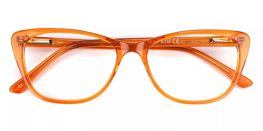 Tyler Cat Eye Prescription Glasses - Handmade Acetate - Orange