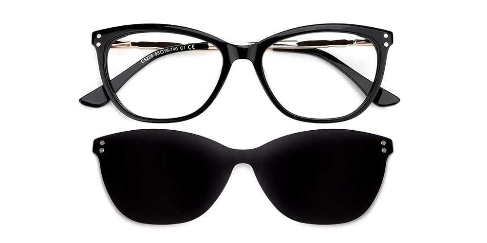 Delano Polarized Clip On Rx Sunglasses For Women - Cat Eye Black Acetate