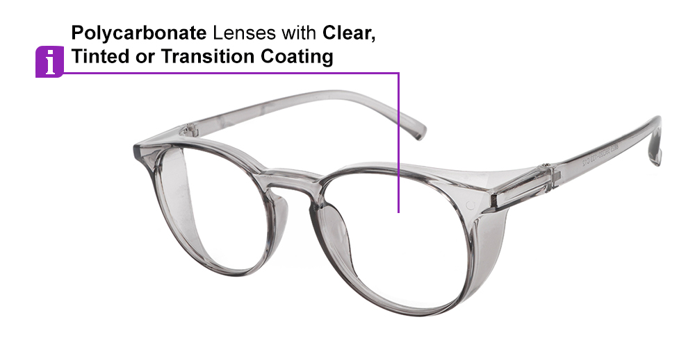 Fusion Seattle Prescription Safety Glasses Grey -- Best Protective Eyewear For Doctors, Nurses or Office Workers