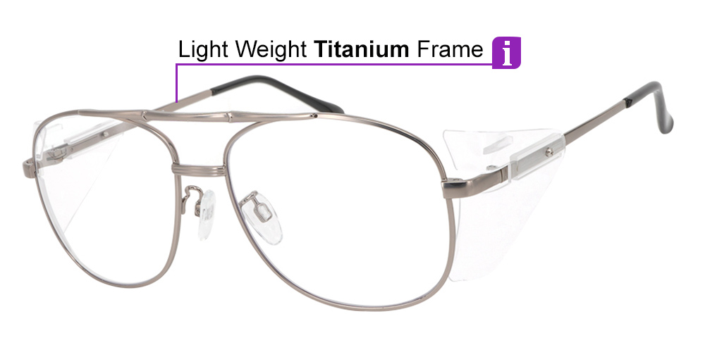 Frisco Aviator Prescription Safety Glasses Grey -- Impact Resistant Side Shields