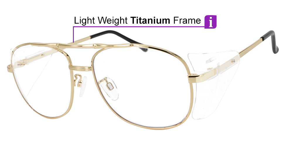 Frisco Aviator Prescription Safety Glasses Gold-- Impact Resistant Side Shields