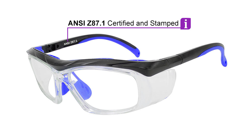 Fusion Plano  Prescription Safety Glasses Blue - ANSI Z87.1 Certified Stamped