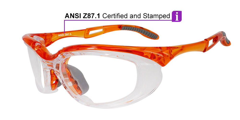 Fusion Toledo  Prescription Safety Glasses Orange - ANSI Z87.1 Certified Stamped 